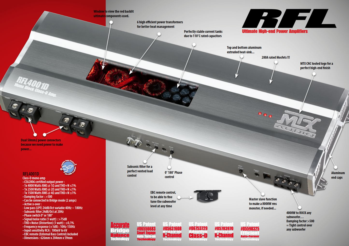 MTX Audio RFL Series 4000W Competition Amplifier - RFL4001D